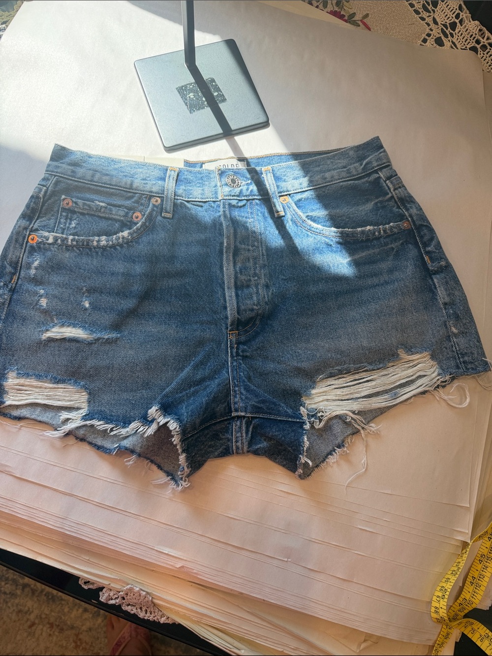 Agolde Distressed Dark Blue Denim Shorts Parker VTG cut off short NWT size 27